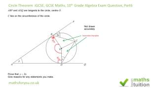 Circle Theorem iGCSE GCSE Maths 10th Grade Algebra Exam Question Part 6 [upl. by Nisen]