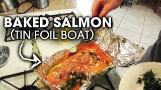 Oven Baked Salmon in Tin Foil Boat Simple and Easy [upl. by Enahpets123]