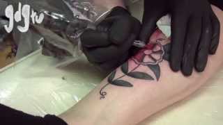 Traditional Flower Tattoo  Tattoo Being Done in Time Lapse [upl. by Cowley]