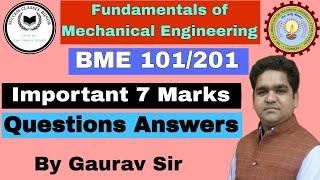 7 Marks important questions of fundamentals of mechanical engineering  mechanical by gaurav sir [upl. by Eniamrej]