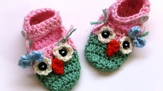 How to Crochet owl booties with ankle strap [upl. by Perle524]