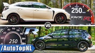 VW Golf R 2018 vs 2018 Honda Civic Type R  0250kmh ACCELERATION TOP SPEED amp SOUND by AutoTopNL [upl. by Dibru]