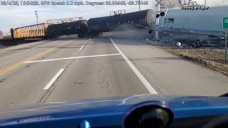 Dash cam footage captures Springfield Ohio train derailment [upl. by Stalker]