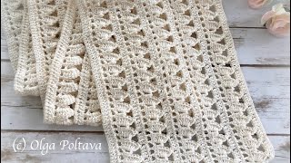 How to Crochet Summer Scarf Cotton Lace Scarf with Scallops Crochet Video Tutorial [upl. by Aluino]