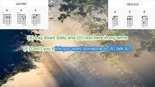 Lay Down Sally by Eric Clapton play along with scrolling guitar chords and lyrics [upl. by Pump540]