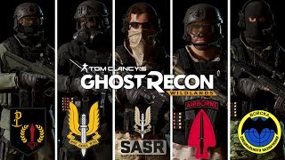 Ghost Recon Wildlands Custom Special Forces Outfits US Army GSG9 Spetsnaz Irish ARW SAS [upl. by Nilrah]