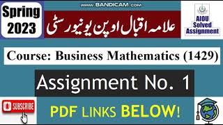 ⏩ AIOU Code 1429 Solved Assignment No1 Spring 2023  Subject Business Mathematics Level BABCom [upl. by Kizzie]