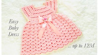 Super Easy Crochet baby dress or frock 03 months and up to 12M LEFT HANDED CROCHET TUTORIAL [upl. by Tireb]