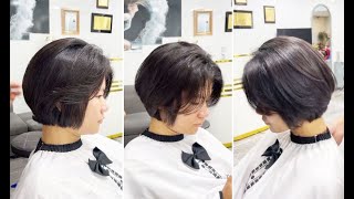 Textured Bob Cut  Creative Short Layered Bob Haircut Tutorial with Bangs [upl. by Nosnehpets]