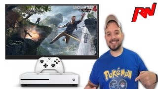 XBOX ONE S RODANDO UNCHARTED 4 A 4K E UNBOX CAMISA POKEMON GO [upl. by Ynoffit318]