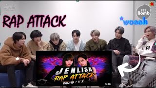 BTS reaction to BLACKPINK  RAP SUBUNIT Jennie x Lisa MASHUP  ON FIRE [upl. by Lyda]