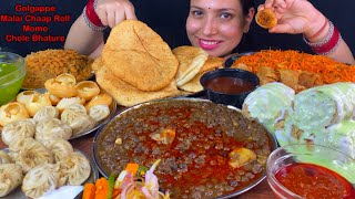 Eating Spicy🔥 Chole Bhature Malai Chaap Roll Momo Golgappe Rajma Fried Rice Spring Roll Noodl [upl. by Nath]