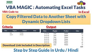 Excel VBA Code to Copy Filtered Data to Another Sheet with Dynamic Dropdown List  Excel VBA Project [upl. by Lai215]