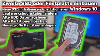 Zweite Festplatte oder SSD einbauen in Windows 10  super einfach einrichten [upl. by Atinwahs]