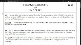 IRRECOVERABLE DEBTS 01 [upl. by Godric]