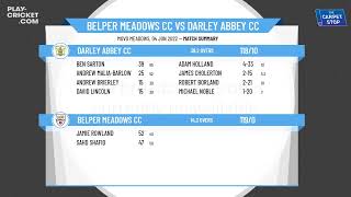 Derbyshire County CL  Div 2  Belper Meadows CC 1st XI v Darley Abbey CC 1st XI [upl. by Franek470]