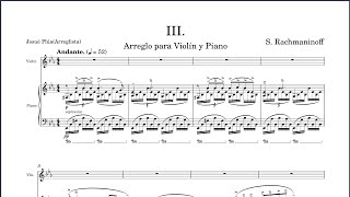 Rachmaninoff  Cello Sonata Op 19 No 3 Andante Arr for violin piano accompaniment Instrumental [upl. by Annorah482]