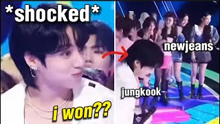 Jungkooks Reaction to Winning over NewJeans During Inkygayo [upl. by Kizzie]