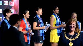 Total BWF 2017 Award Ceremony  P V Sindhu Nozomi Okuhara Saina Nehwal amp Yufei Chen [upl. by Lusa]