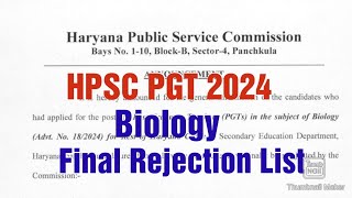 HPSC PGT Biologyimportant noticefinal rejection ListHPSC PGTHPSC PGT update [upl. by Libove]