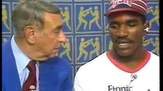 Olympics  1984  L A Games  Boxing  Howard Cosell Interview Evander Holyfield On Disqualification [upl. by Eanom]