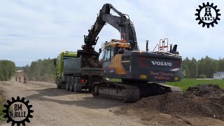 Volvo EC300EL in Roadwork with Rototilt R8 Trucks and a L90H [upl. by Roon]