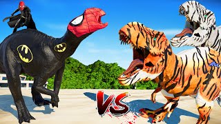 Jurassic World Evolution🌍Tiger TRex vs Batman SpiderMan Muttaburrasaurus Dinosaurs Fight [upl. by Lehte858]