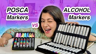 Who Will WIN 😱 Posca Markers vs Alcohol Markers vs Black Pen 🎨 [upl. by Phila]