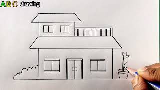 Easy House Drawing Tutorial  Drawing For Kids [upl. by Matless]