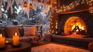 Peaceful Winter Porch Ambience ❄️ Crackling Fireplace Sounds for Relax amp Sleep [upl. by Berhley]