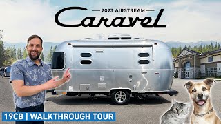 The BEST Small Airstream Layout for PETS  2023 Caravel 19CB Walk Through Tour [upl. by Arama611]