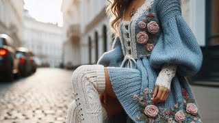 Knitted fashion in the street trending aifashion dress style keşfet model [upl. by Robinett979]