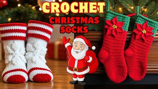 crochet christmas socks knitted with wool share ideascrochet knitted christmassocks [upl. by Chute]