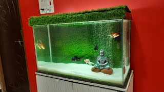 Goldfish Kingdom Aquarium Setup  Oranda and Ranchu Goldfish tank with Green Grass Background [upl. by Dnumsed]