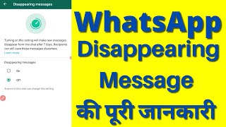 WhatsApp Me Disappearing Message Ka Matlab Kya Hota Hai  Turn On Off Disappearing Messages [upl. by Nerissa25]