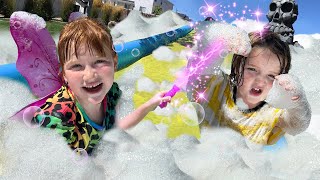 FAiRY vs PiRATE  BUBBLE MAGiC SURPRiSE Adley Niko amp a Baby Dino water slide x2 on pirate island [upl. by Hacceber]