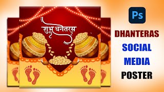 Shubh Dhanteras Poster Design Ideas  Photoshop Dhanteras Social Media Post Design Hindi Tutorial [upl. by Eniamirt]