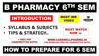 B Pharmacy 6th Semester  Introduction  Syllabus  Subjects  Tips  Strategy  Carewell Pharma [upl. by Nylrad109]