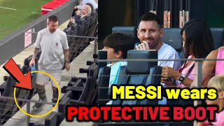 Messi wearing protective boot to watch Inter Miami win vs Toronto FC [upl. by Annayt]