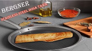 BERGNER HITECH PRISM Dosa Tawa  Bergner Triply Stainless Steel Dosa Tawa Unboxing amp Demo [upl. by Larrisa235]