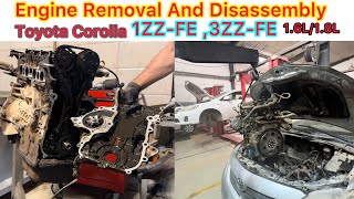 1ZZFE Engine Removal and Disassembly Of Toyota Corolla [upl. by Raasch]