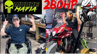 Stock Engine Turbo Gsxr makes 280hp on Moore Mafia Dyno HTP street turbo kit [upl. by Jerrilee]