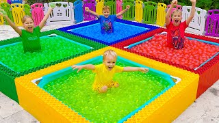 Vlad y Niki juegan al Desafío de globos de agua de cuatro colores para niños [upl. by Yelekalb935]