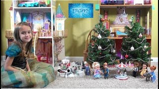 Princess Story Frozen Princess Anna and Queen Elsa Christmas Decorating with Olaf and Kristoff [upl. by Notyad]