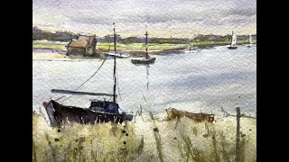 EXTREME BEGINNERS  How to Paint Ocean Bays amp Coastlines with Boats in Watercolor [upl. by Dionisio394]