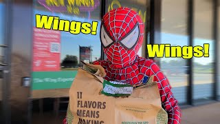 SPIDERMAN GETTING WINGS  Spiderman saves the day getting Wingstop [upl. by Hsital]