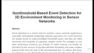 Nonthreshold Based Event Detection for 3D Environment Monitoring in Sensor Networks [upl. by Aihsotan]