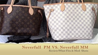 Louis Vuitton Neverfull PM VS MM Reviewwhat fitsMod Shots [upl. by Kcirddec328]