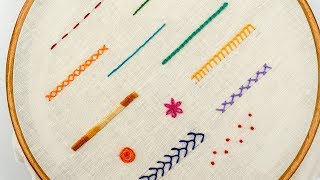 TOP 12 STITCHES IN HAND EMBROIDERY  Tutorial for Beginners [upl. by Goerke]