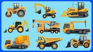 Construction Vehicles Dump Trucks Excavators Bulldozers Cranes and more Learning video [upl. by Eeldarb]